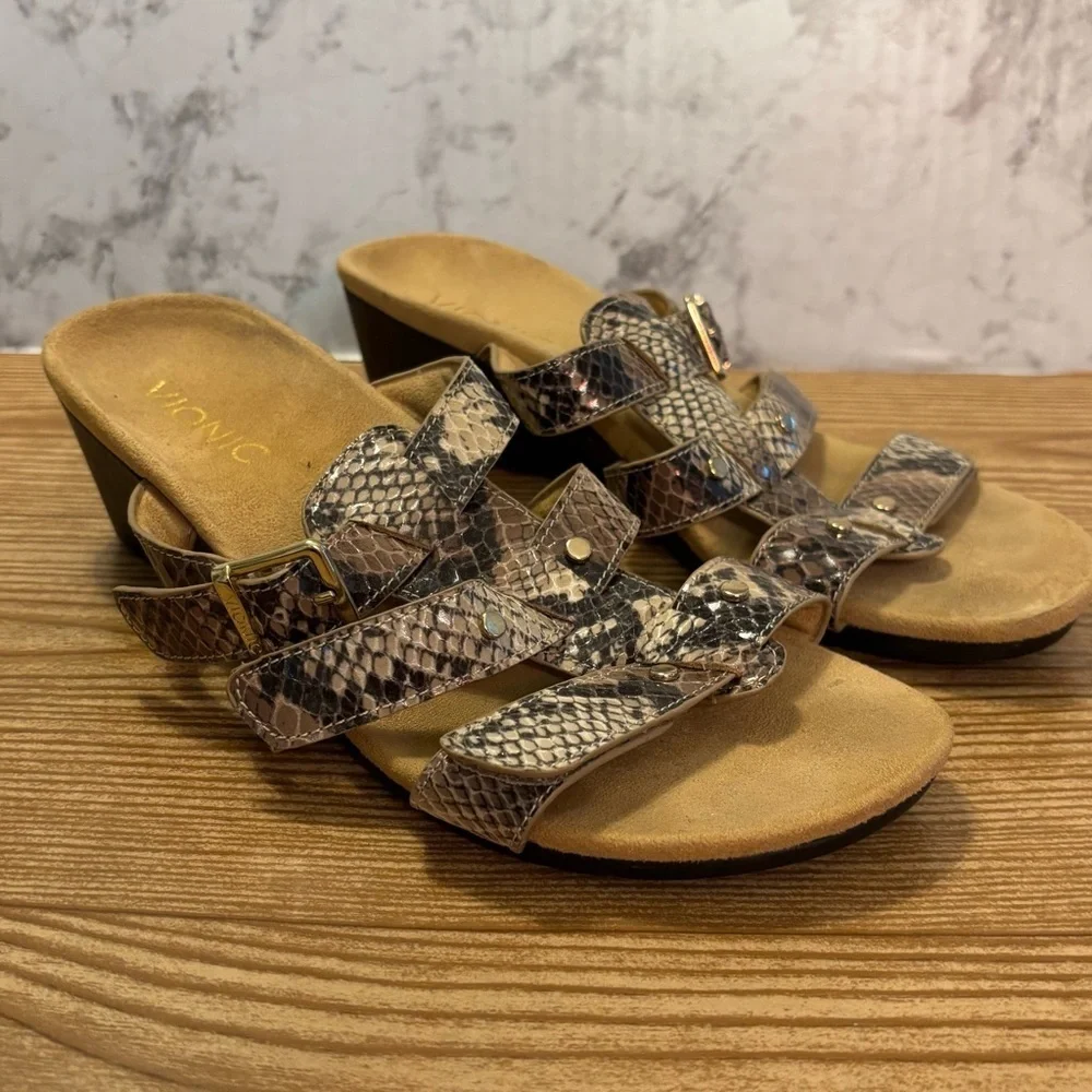 Vionic Orthotic Radia Wedge Sandals Faux Snakeskin Open Tie Size 6 - Picture 2 of 6